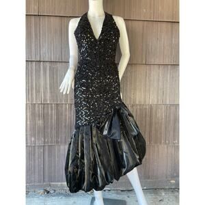 🔥Vintage 80s Talon Zip Glam Rock Disco Formal Avant Garde Sequins Bubble Dress
